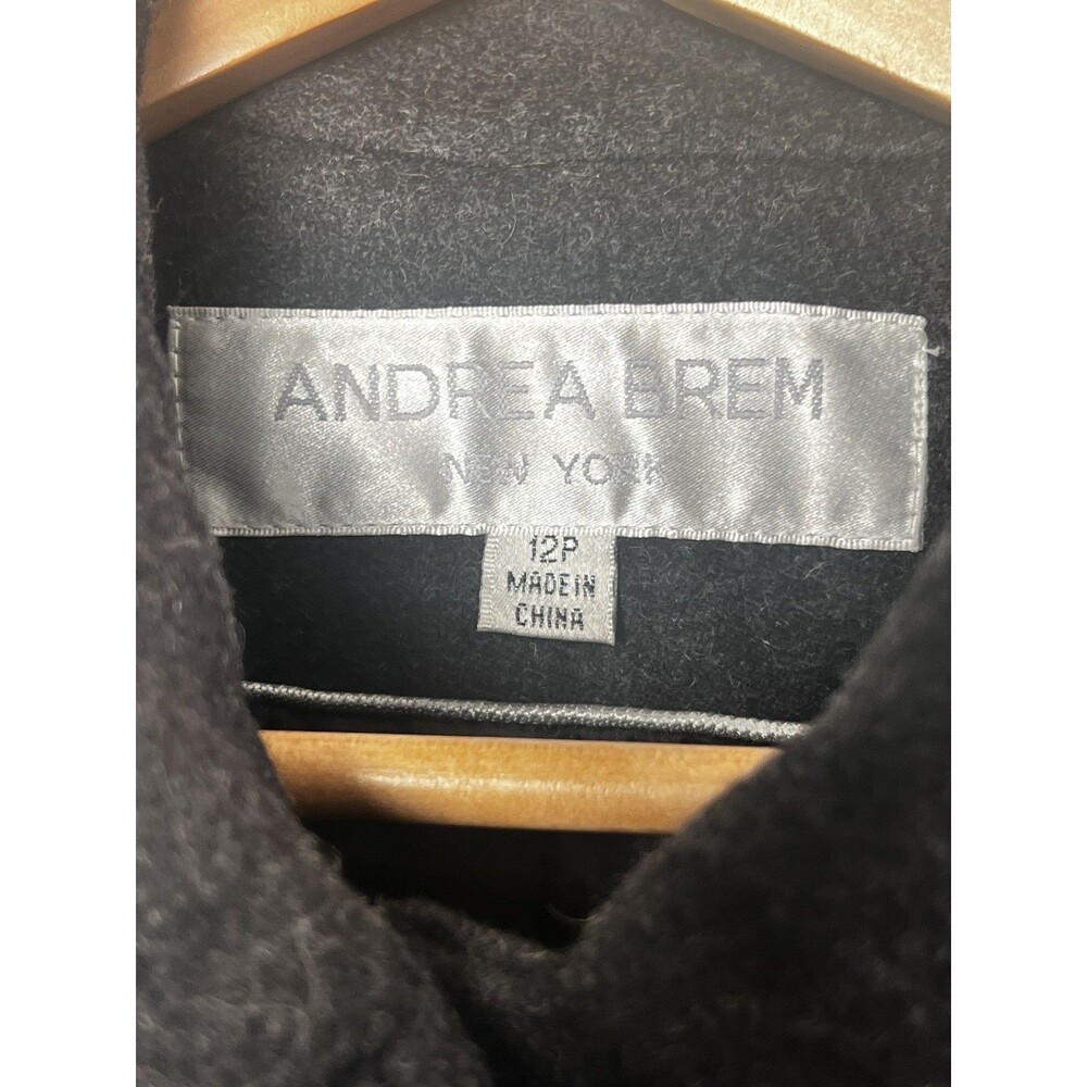 Winter Long Coat Womens 12P Petite Dark Gray Wool Andrea Brem Long Pockets - Picture 2 of 13